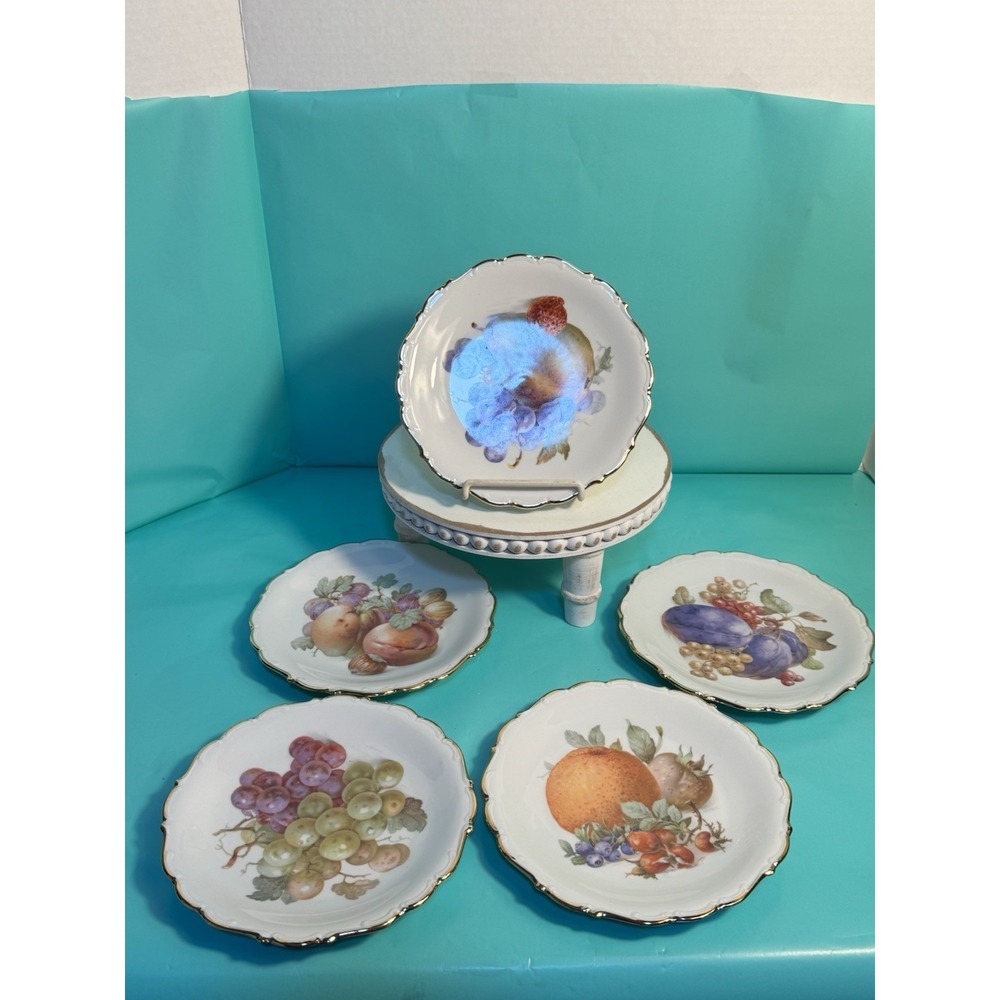 Vintage Set Of 5‎ Schumann Arzberg Bavaria Germany Fruit Plates 7.75" Gold Trim